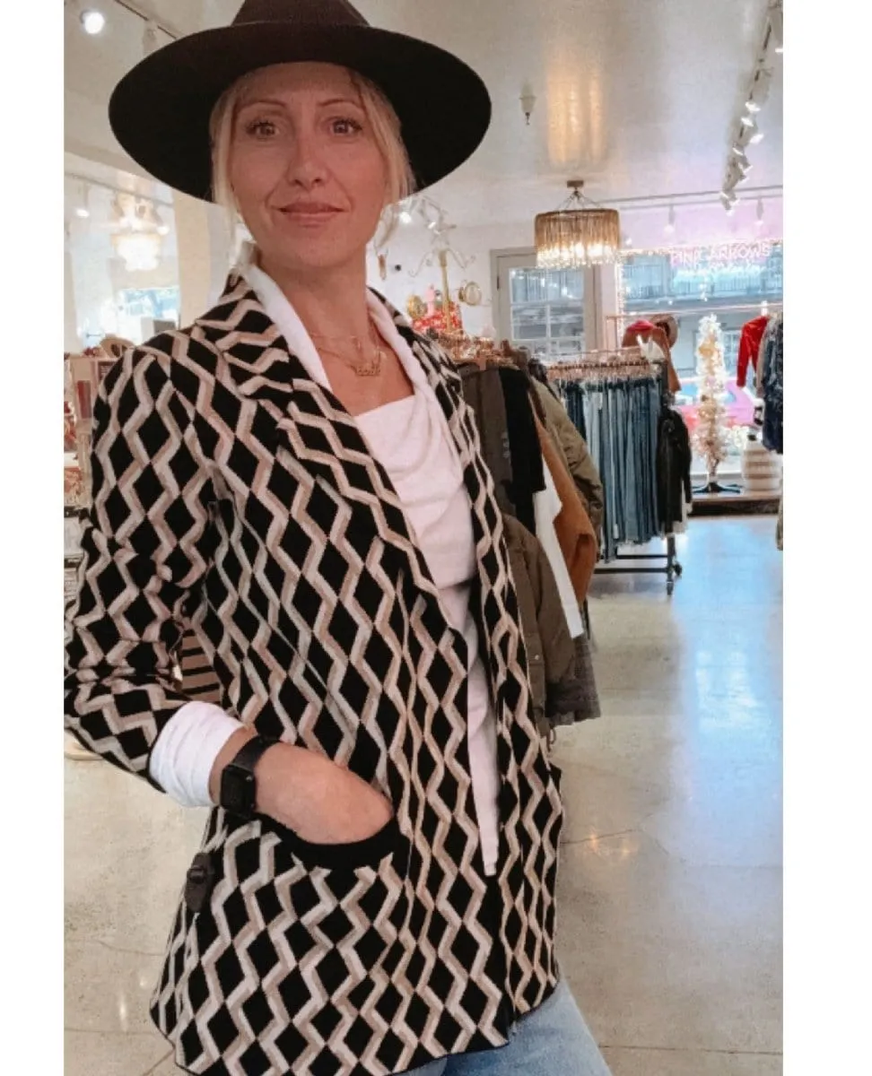Jacquard Geometric Blazer Black Combo