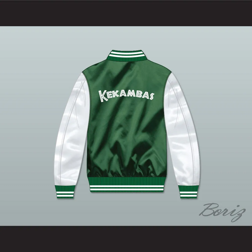 Kekambas Green/ White Varsity Letterman Satin Bomber Jacket 3