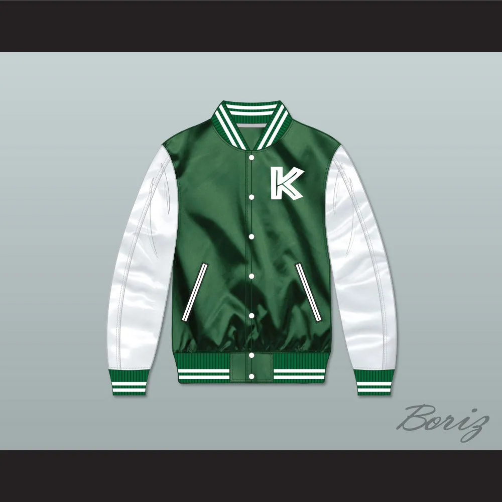 Kekambas Green/ White Varsity Letterman Satin Bomber Jacket 3