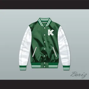 Kekambas Green/ White Varsity Letterman Satin Bomber Jacket 3