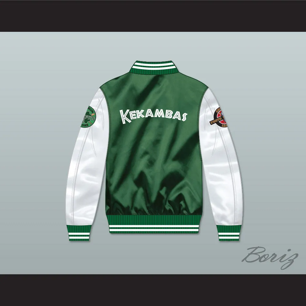 Kekambas Green/ White Varsity Letterman Satin Bomber Jacket 5
