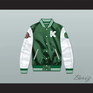 Kekambas Green/ White Varsity Letterman Satin Bomber Jacket 5