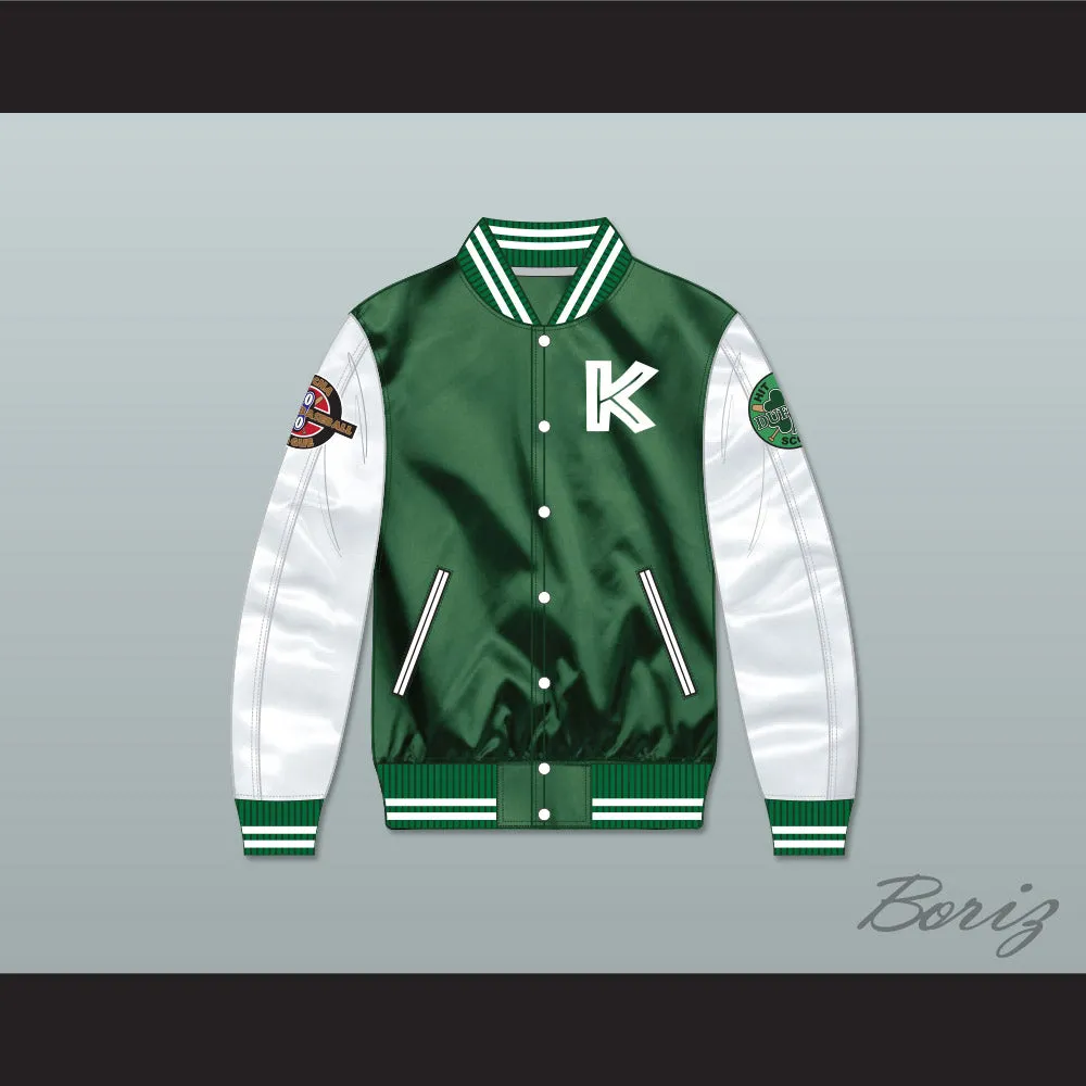 Kekambas Green/ White Varsity Letterman Satin Bomber Jacket 5