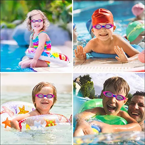 Kids Swim Goggles, Swimming Goggles for Boys Girls Kid Age 3-12 Child Colorful Swim Goggles Clear Vision Anti Fog UV Protection No Leak Soft Silicone Nose Bridge Protection Case Kids' Skoogles