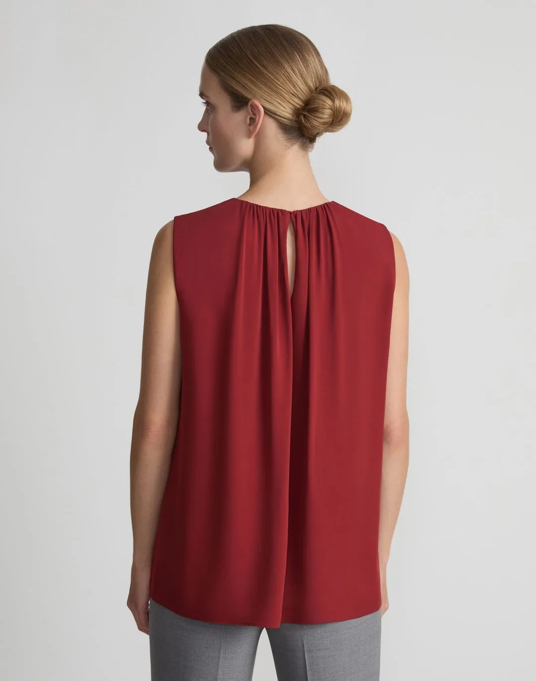 Lafayette 148 Gathered Neck Sleeveless Georgette in Scarlet