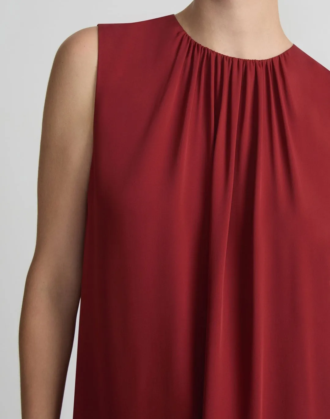 Lafayette 148 Gathered Neck Sleeveless Georgette in Scarlet
