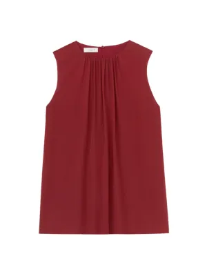 Lafayette 148 Gathered Neck Sleeveless Georgette in Scarlet