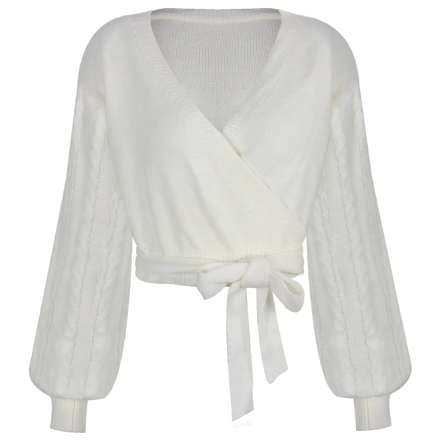 Lantern Sleeve Bow Tie Knitting Sweaters