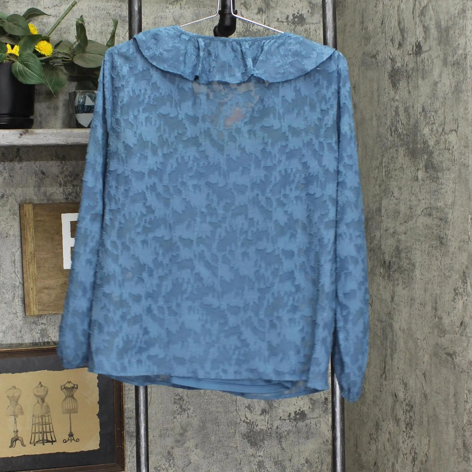 Lc Lauren Conrad Women's Ruffled Peasant Blouse WL23W019RS1 Rendez Blue M