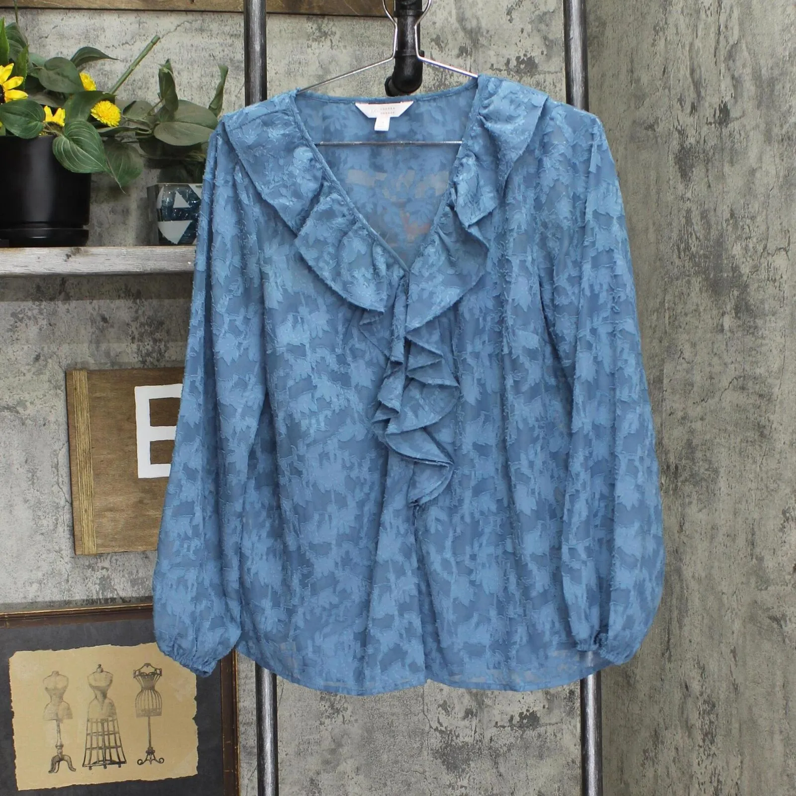 Lc Lauren Conrad Women's Ruffled Peasant Blouse WL23W019RS1 Rendez Blue M