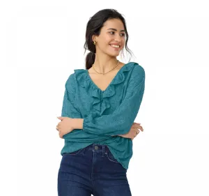 Lc Lauren Conrad Women's Ruffled Peasant Blouse WL23W019RS1 Rendez Blue M