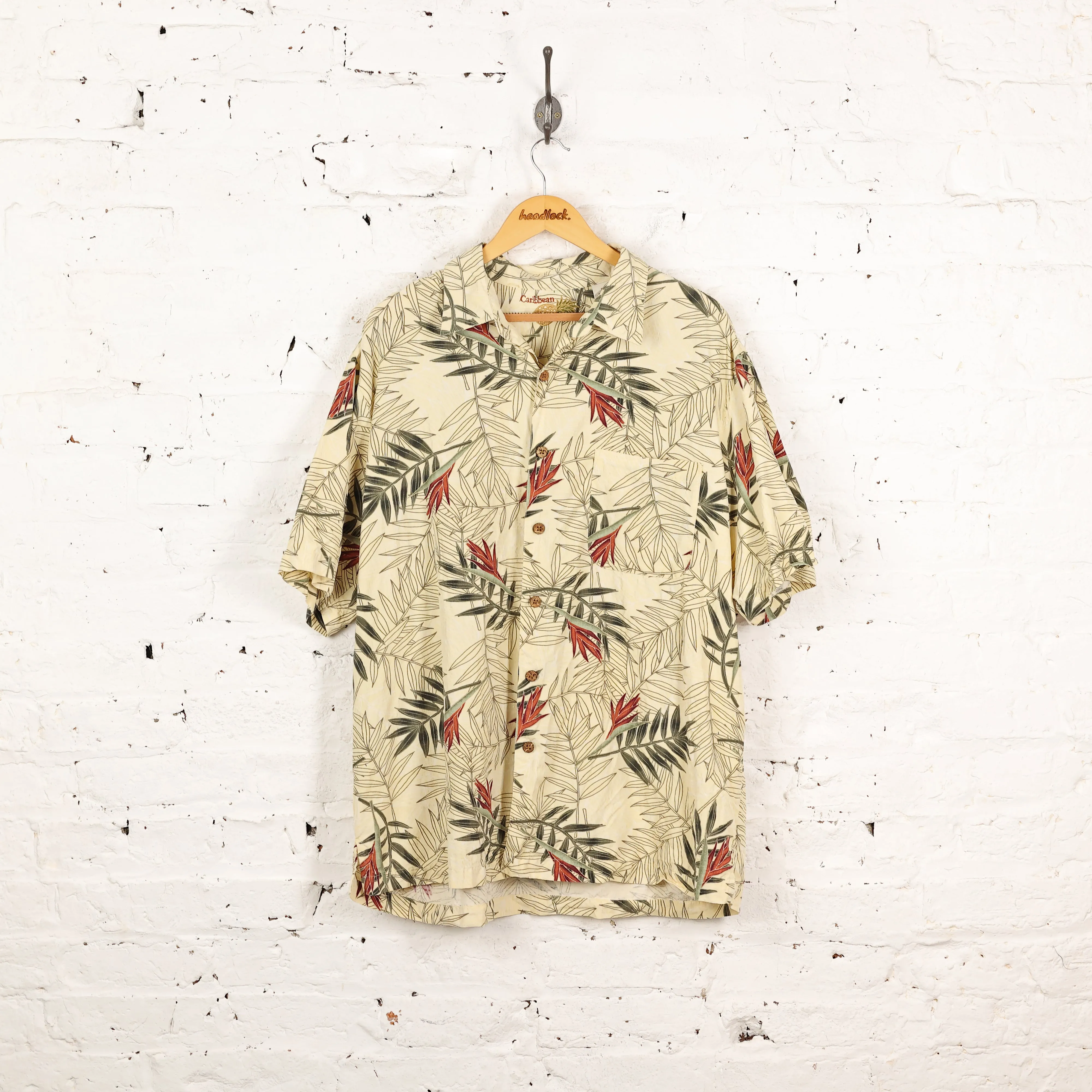 Leaves Hawaiian Pattern Shirt - Beige - XL