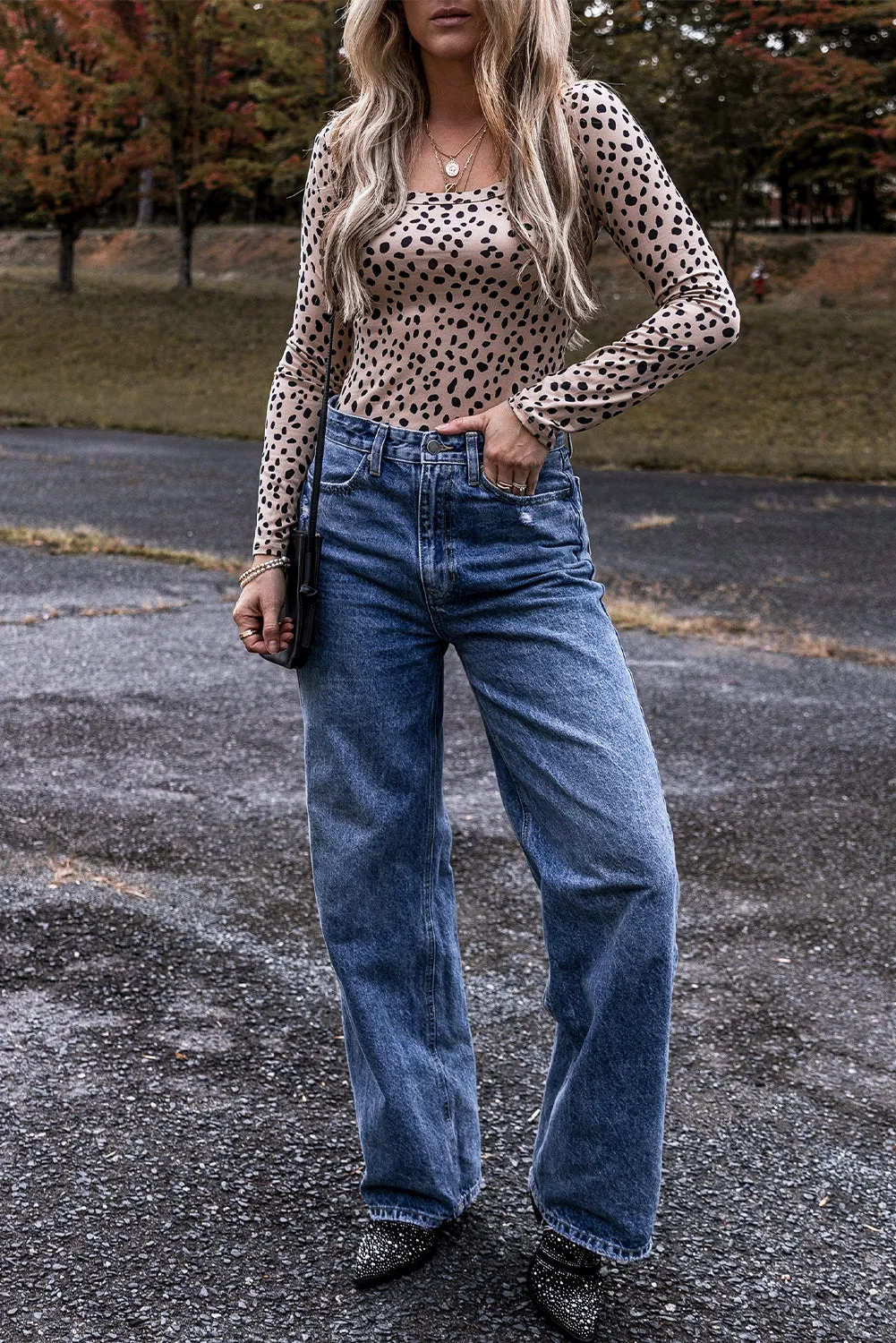 Leopard Print Scoop Neck Slim Fit Bodysuit