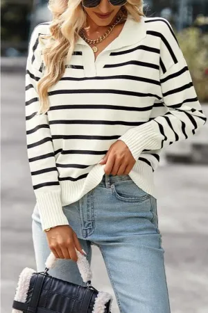 Lily Clothing Stripe Casual Collar Top. Fall Clearance!