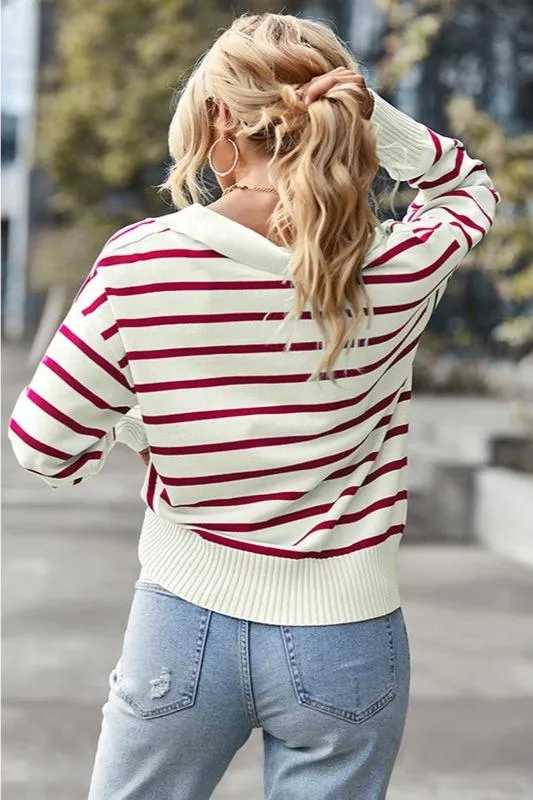 Lily Clothing Stripe Casual Collar Top. Fall Clearance!