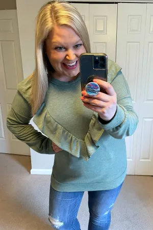 Long-Sleeved Ruffle Top in Spring Green