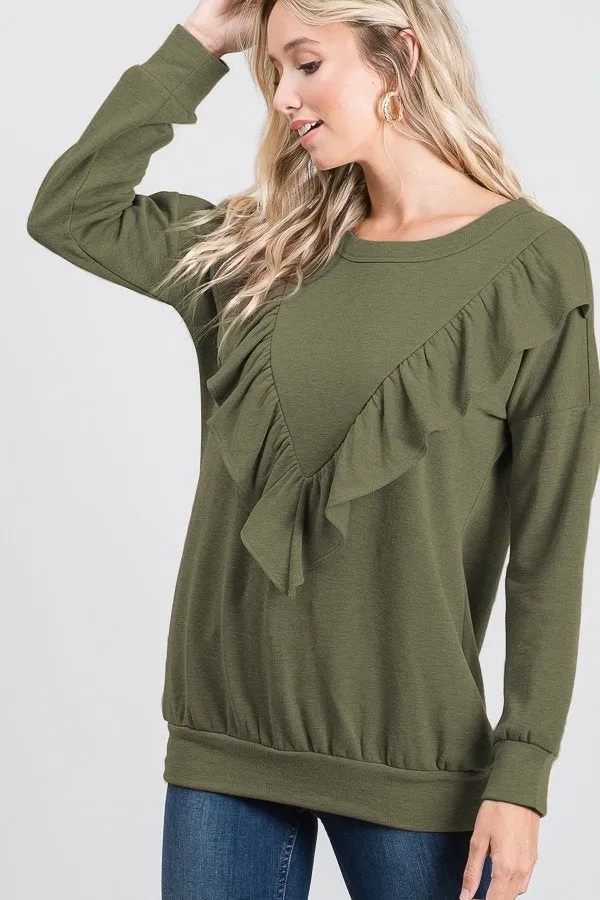 Long-Sleeved Ruffle Top in Spring Green