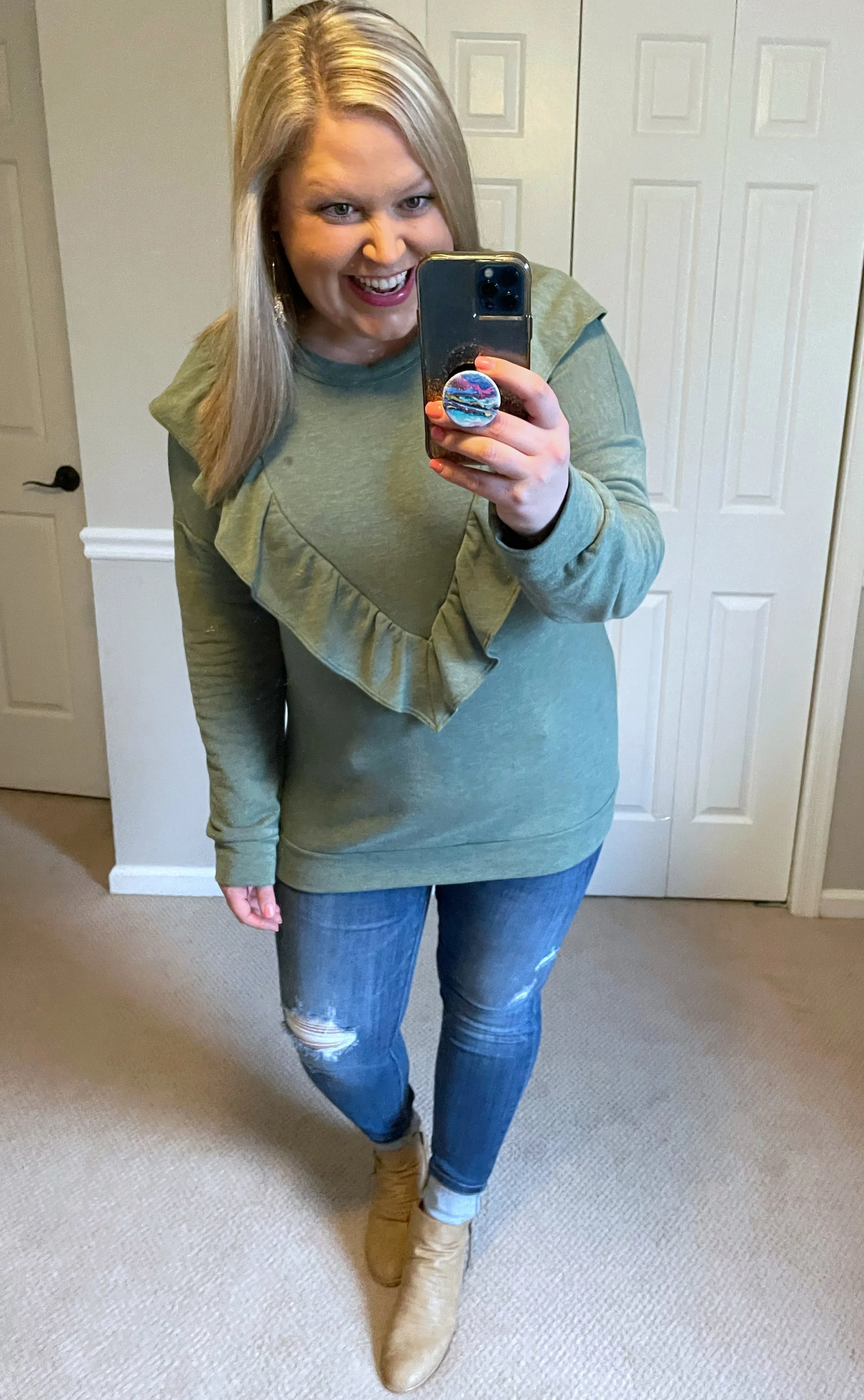 Long-Sleeved Ruffle Top in Spring Green