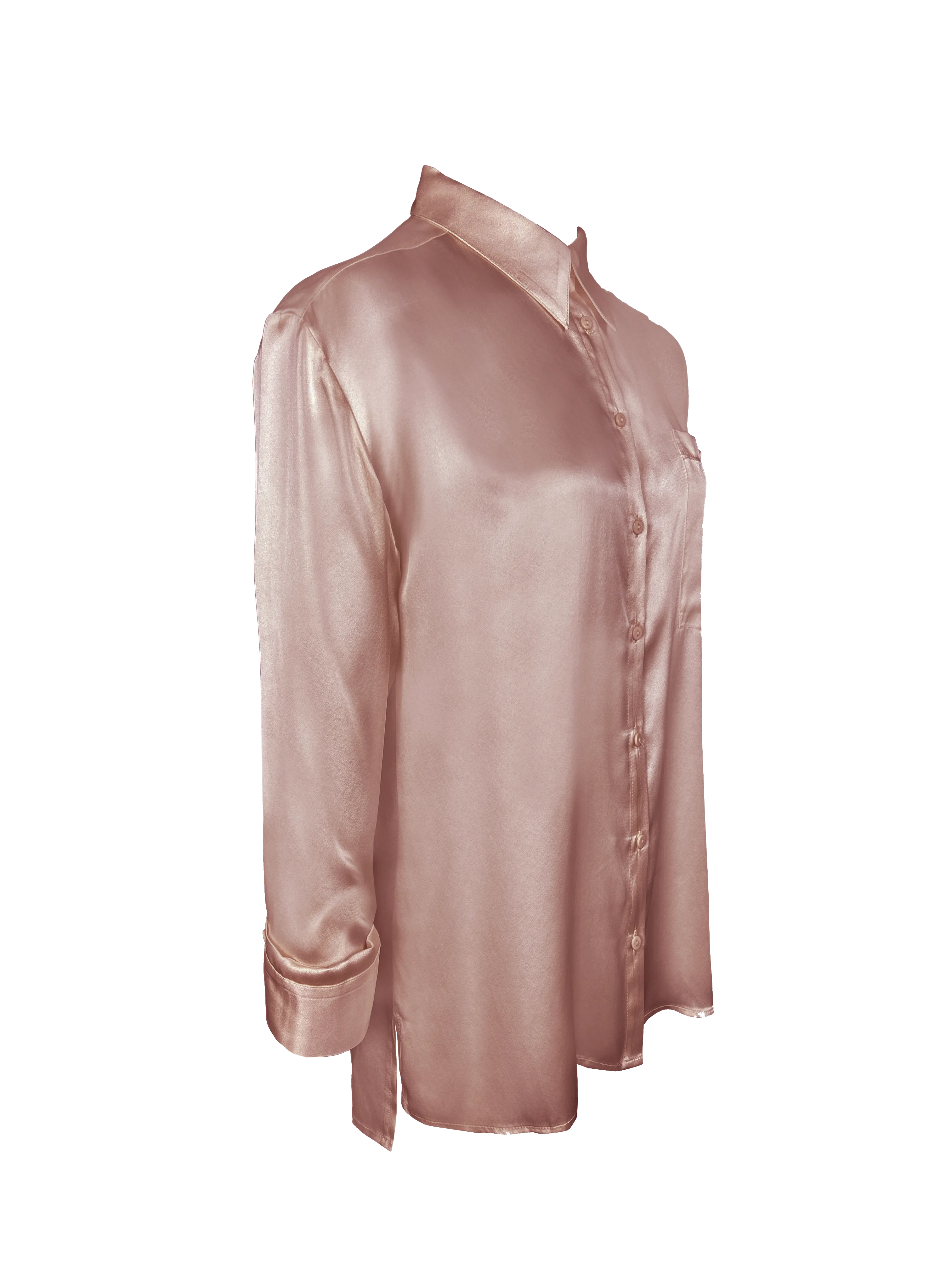 Loose Silk Button Shirt - Pastel Rose