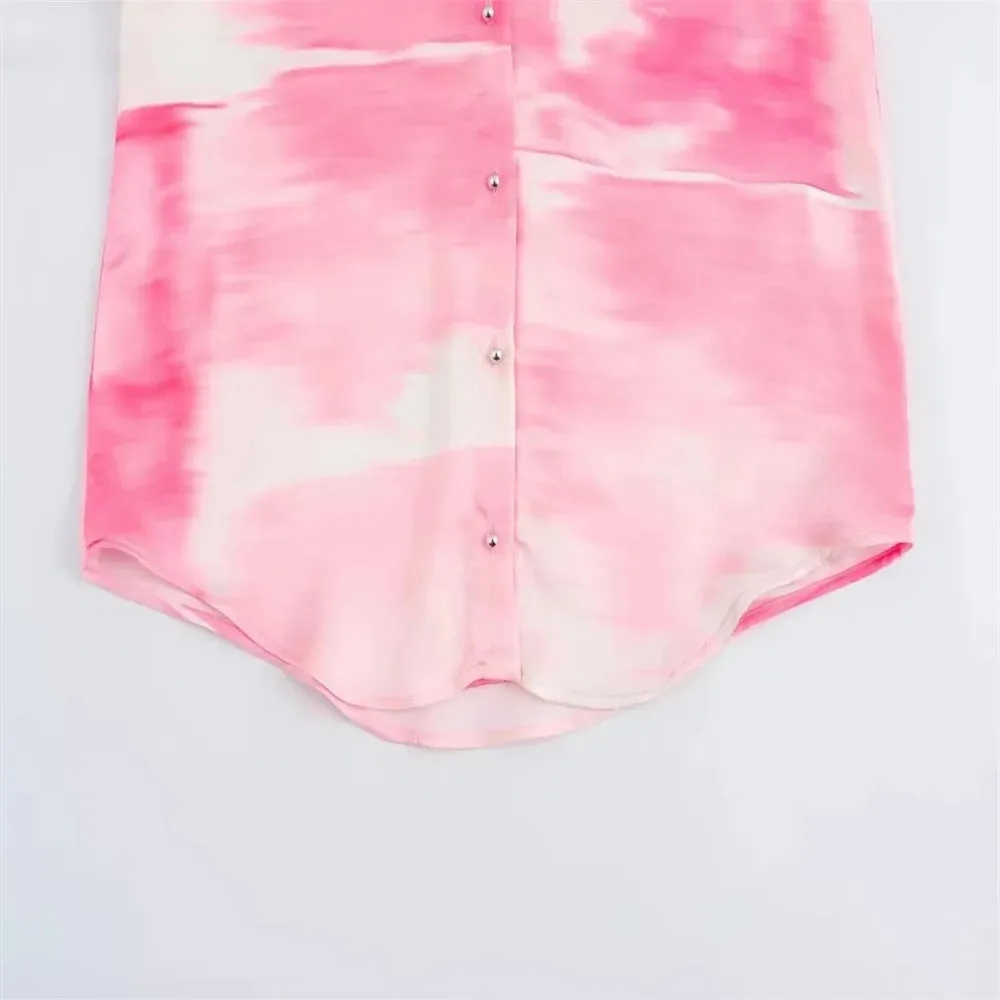 LVSANW 2024 Summer New Women's Shirt European and American Style Fashion Casual Satin Tie Dyed Print Blouse Top