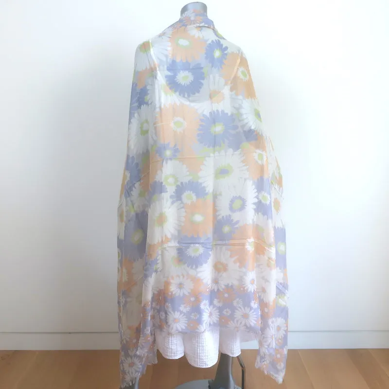 Marc Jacobs Daisy Print Shawl Scarf Light Blue/Multi Wool-Silk Gauze
