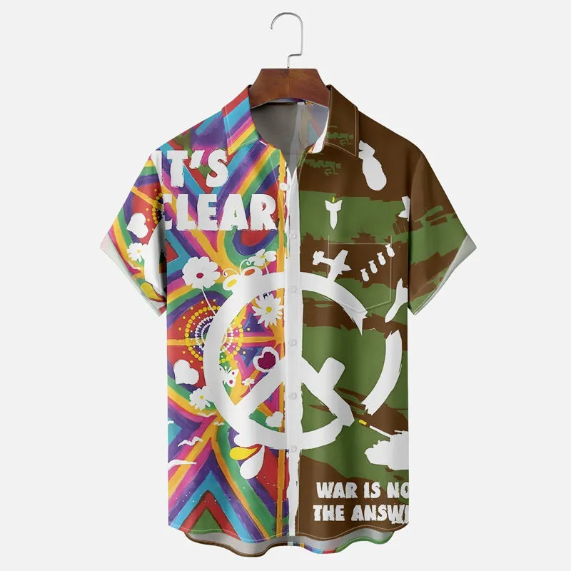 Men's Hippie Art Anti-War Sign Short Sleeve Shirt