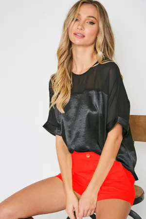 MIDNIGHT SATIN TOP BLACK