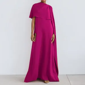 MOMENTLOVER 2025 women's clothing popular autumn and winter new temperament solid color irregular loose slit satin dress women