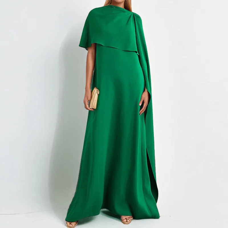 MOMENTLOVER 2025 women's clothing popular autumn and winter new temperament solid color irregular loose slit satin dress women