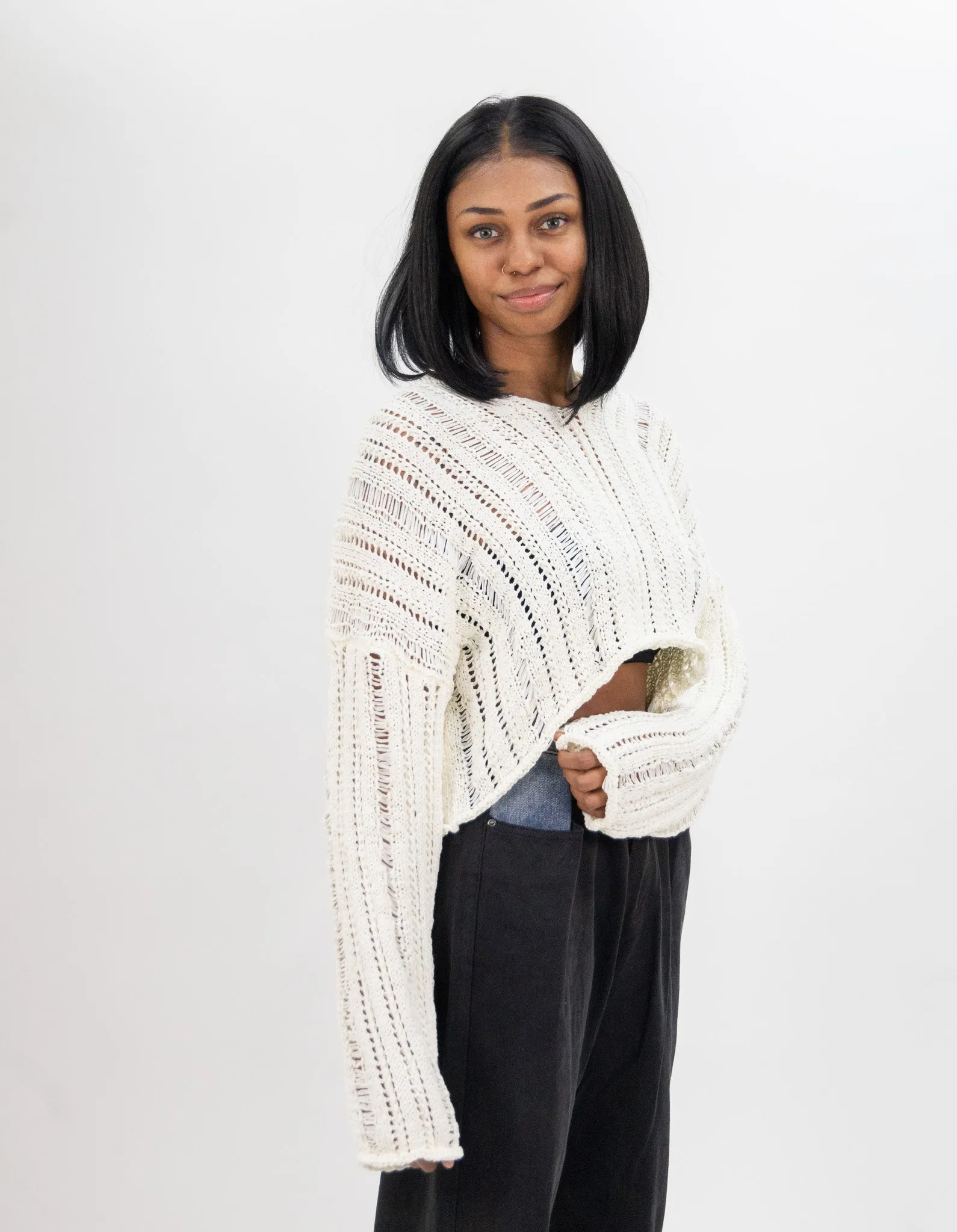 Moon River Crochet Knitted Top - Cream