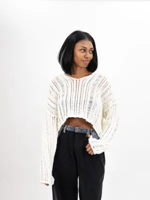 Moon River Crochet Knitted Top - Cream