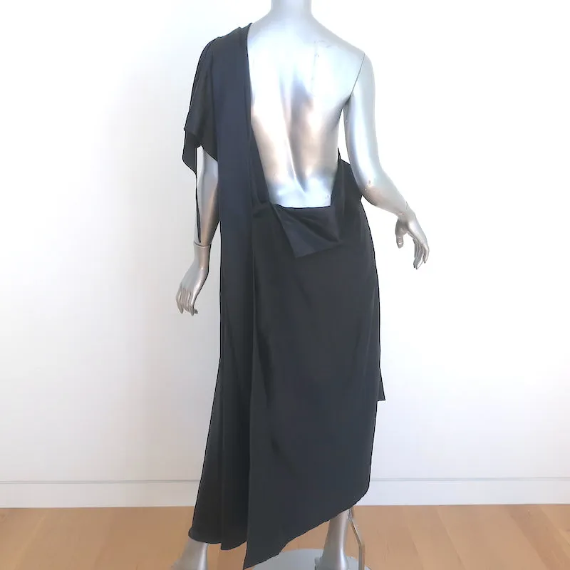 Moon Young Hee Asymmetric Midi Dress Black Wool-Silk Size 38