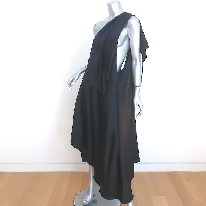 Moon Young Hee Asymmetric Midi Dress Black Wool-Silk Size 38