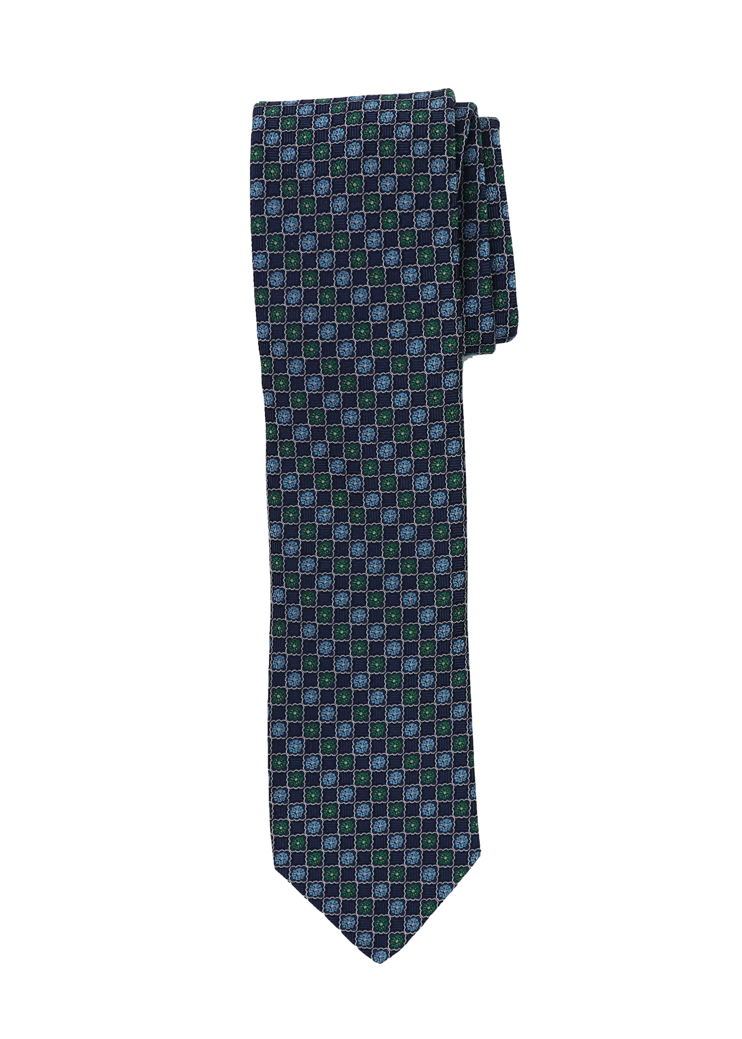 Navy & Green Grid Medallion Necktie