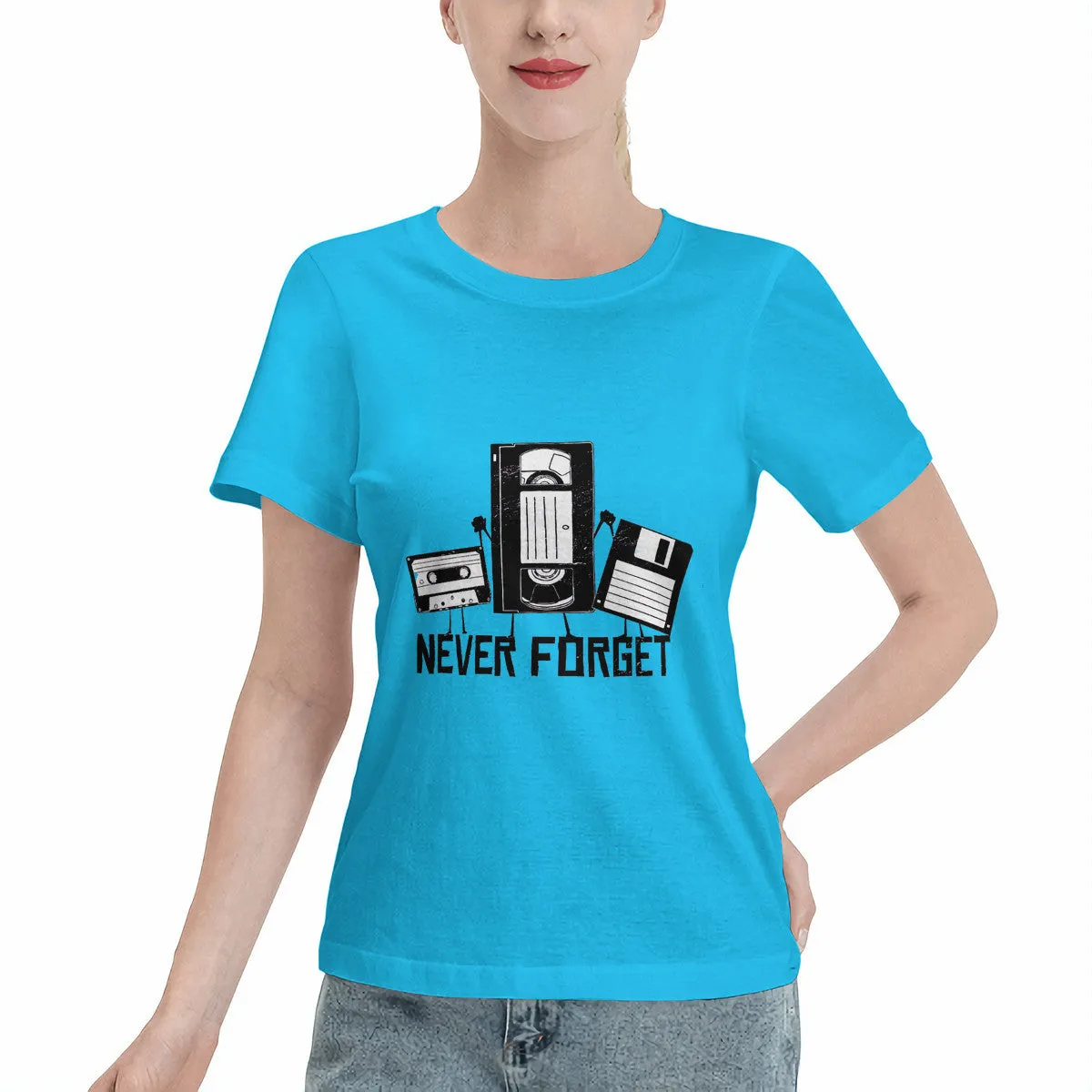 Never Forget Cassette, VHS, Floppy Disk Women's Basic T-Shirt