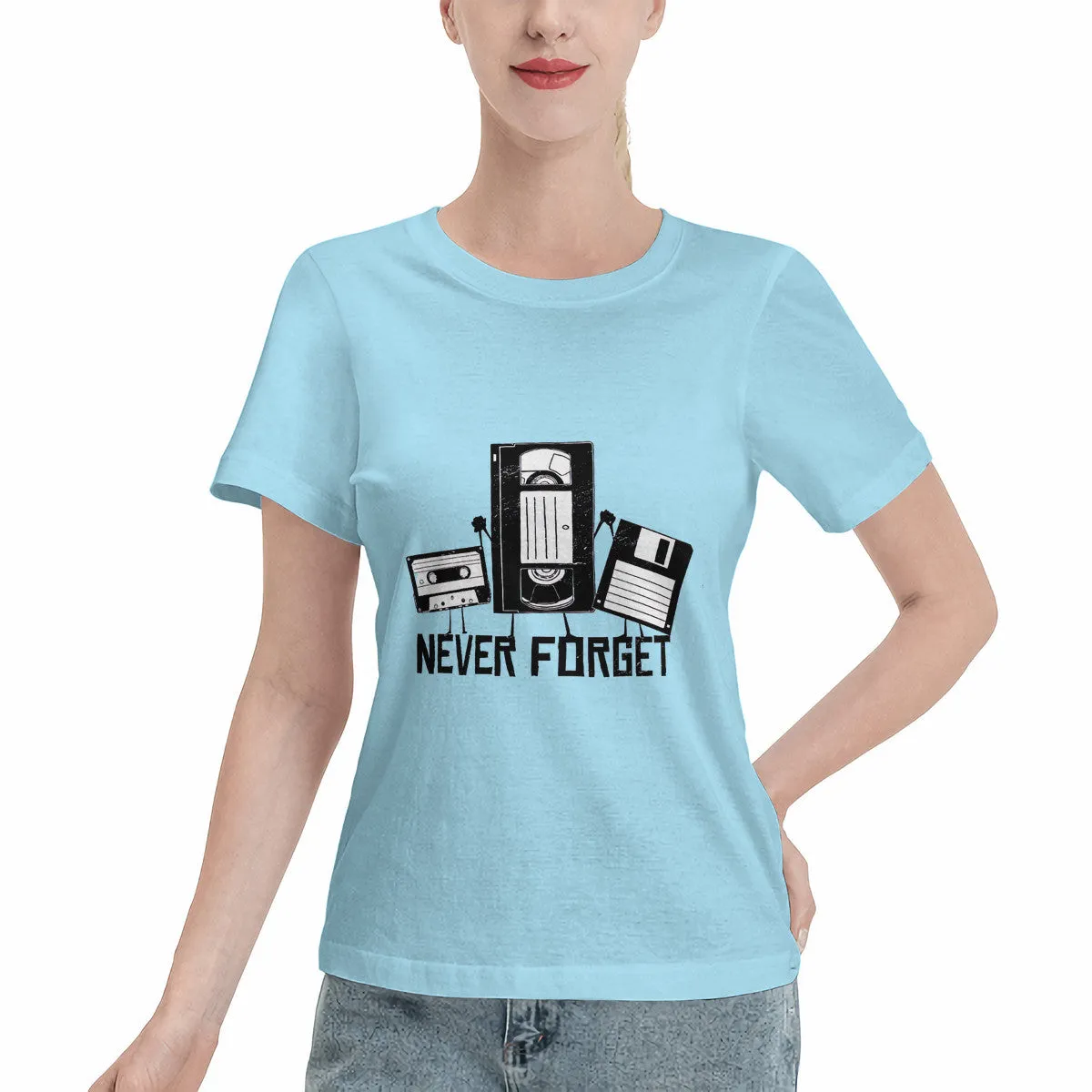 Never Forget Cassette, VHS, Floppy Disk Women's Basic T-Shirt