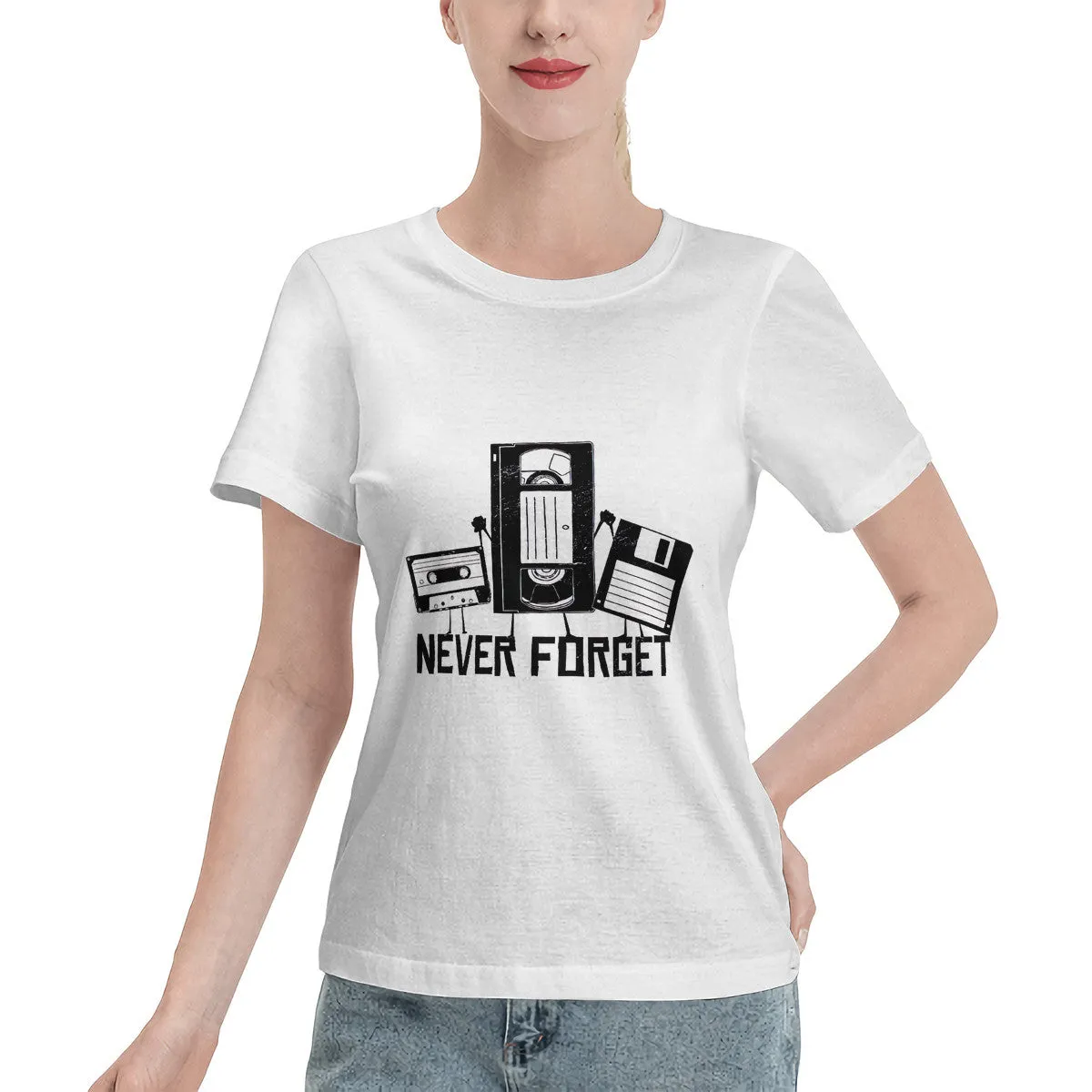 Never Forget Cassette, VHS, Floppy Disk Women's Basic T-Shirt