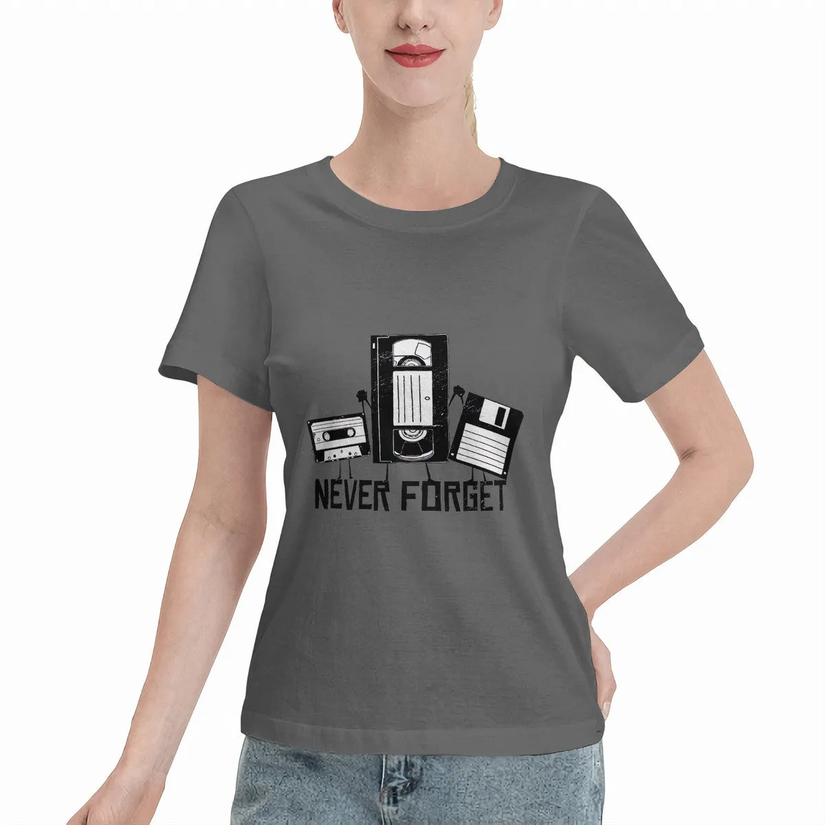 Never Forget Cassette, VHS, Floppy Disk Women's Basic T-Shirt