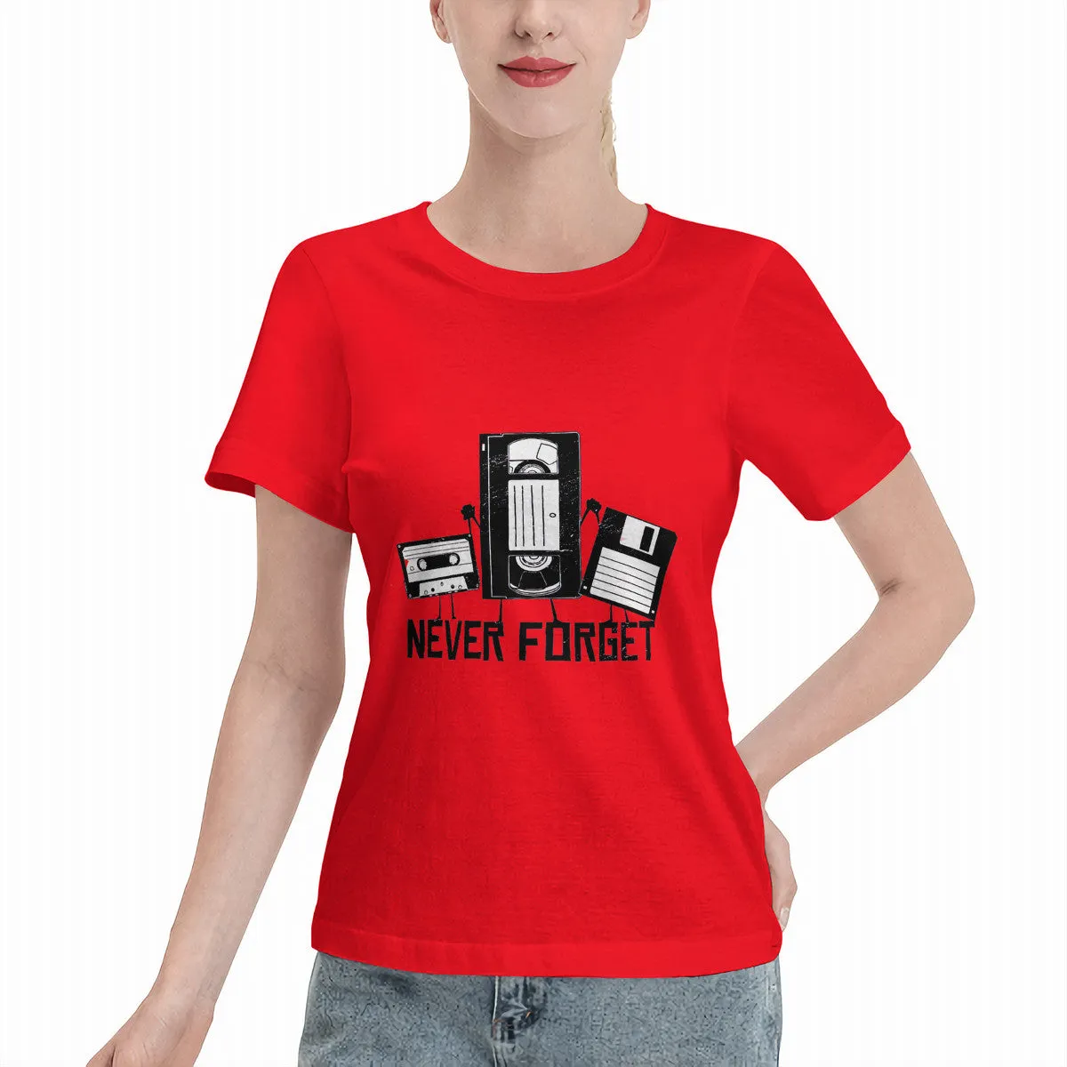 Never Forget Cassette, VHS, Floppy Disk Women's Basic T-Shirt