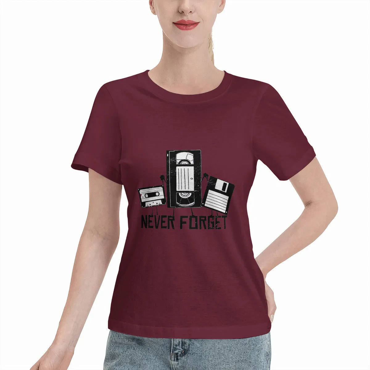 Never Forget Cassette, VHS, Floppy Disk Women's Basic T-Shirt