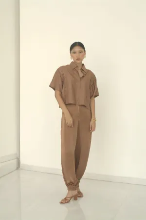 New Season Summer to Fall 2024-Shirt Boxy Embroidered Silk Brown-TB/TS/033-Suzanne-Fashion Edit Hemji