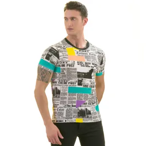 Newspaper Printed White European Made Premium Quality T-Shirt - Crew Neck Short Sleeve T-Shirts