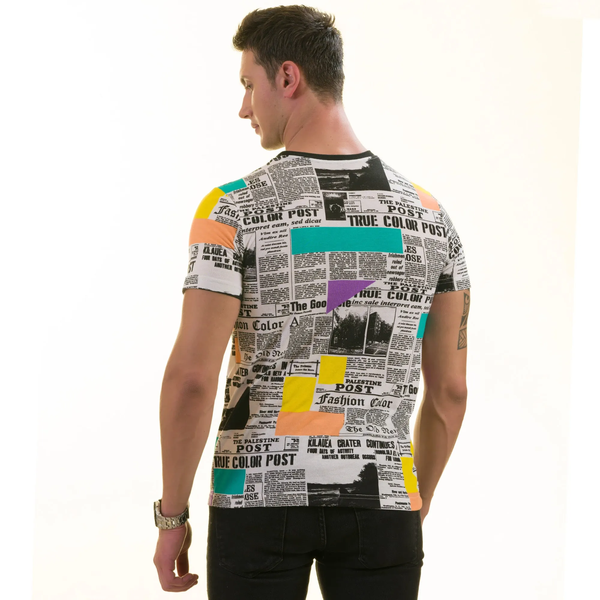 Newspaper Printed White European Made Premium Quality T-Shirt - Crew Neck Short Sleeve T-Shirts