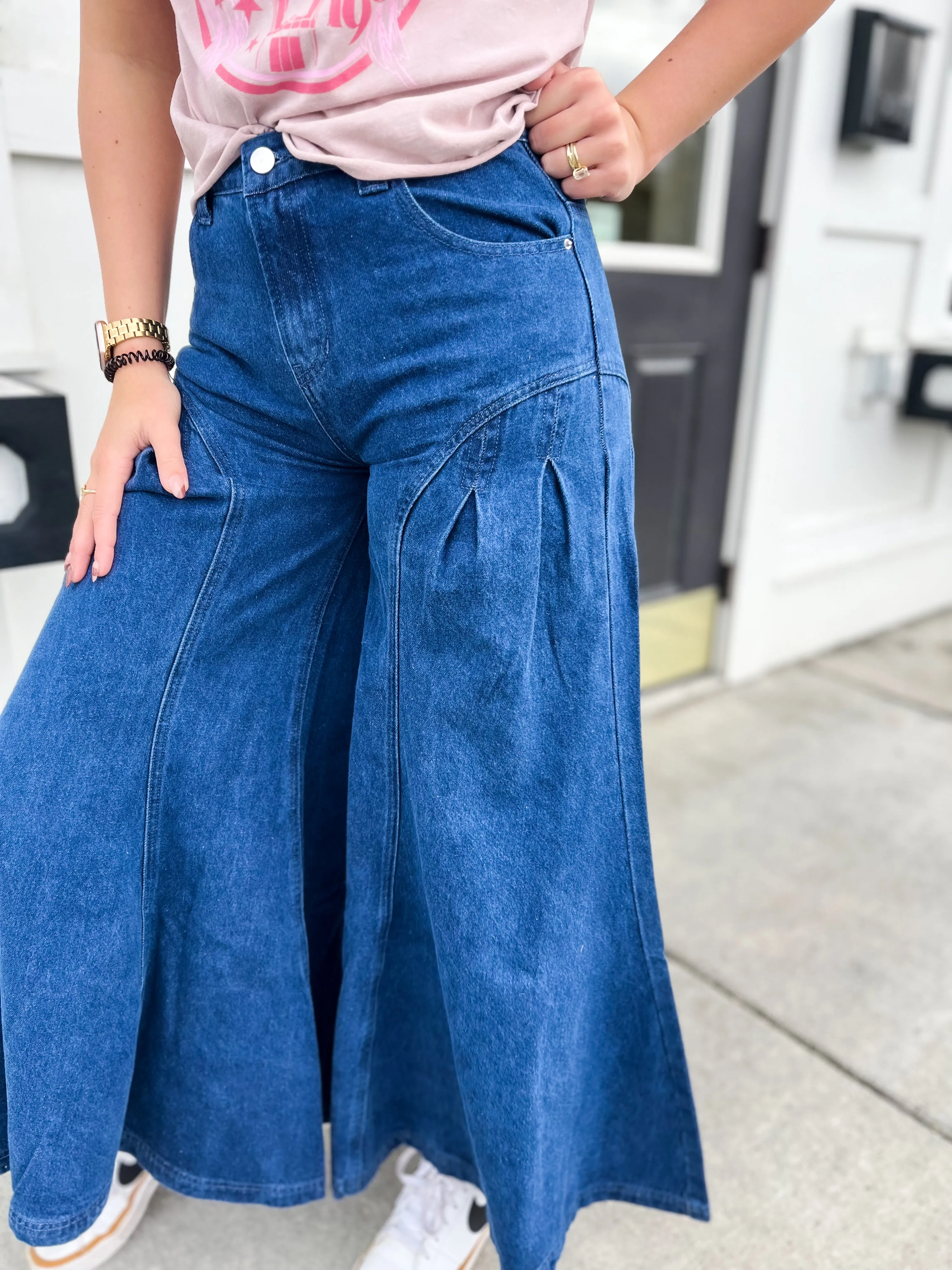 Nola Pleated Detail Wide Leg Denim