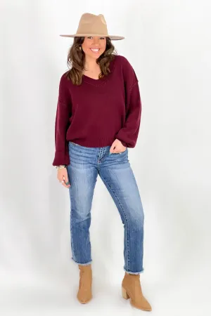 Oxblood Exposed V-Neck Sweater *Final Sale*