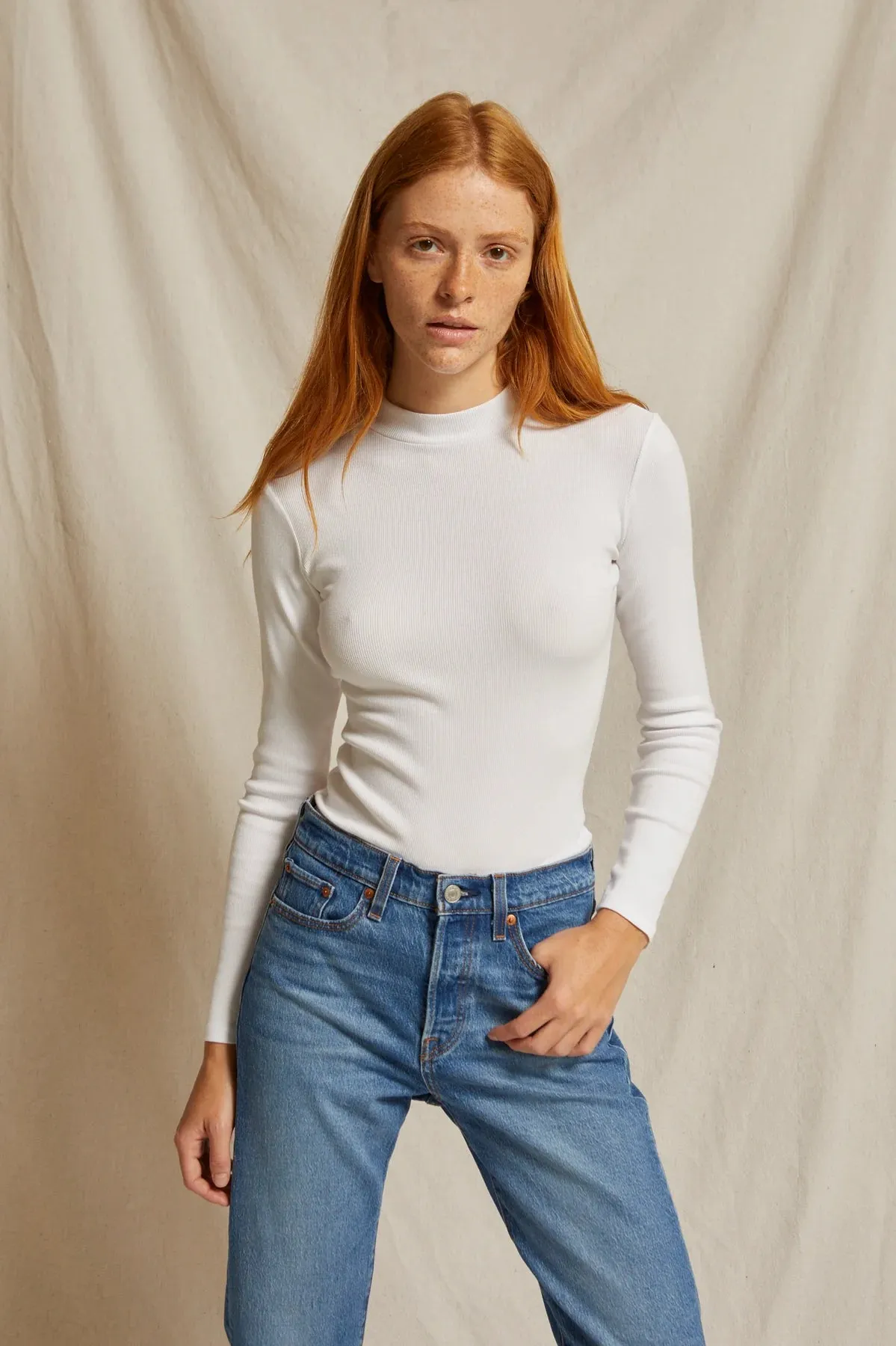 Perfect White Tee Lauryn Mock Neck Rib Long Sleeve FINAL SALE