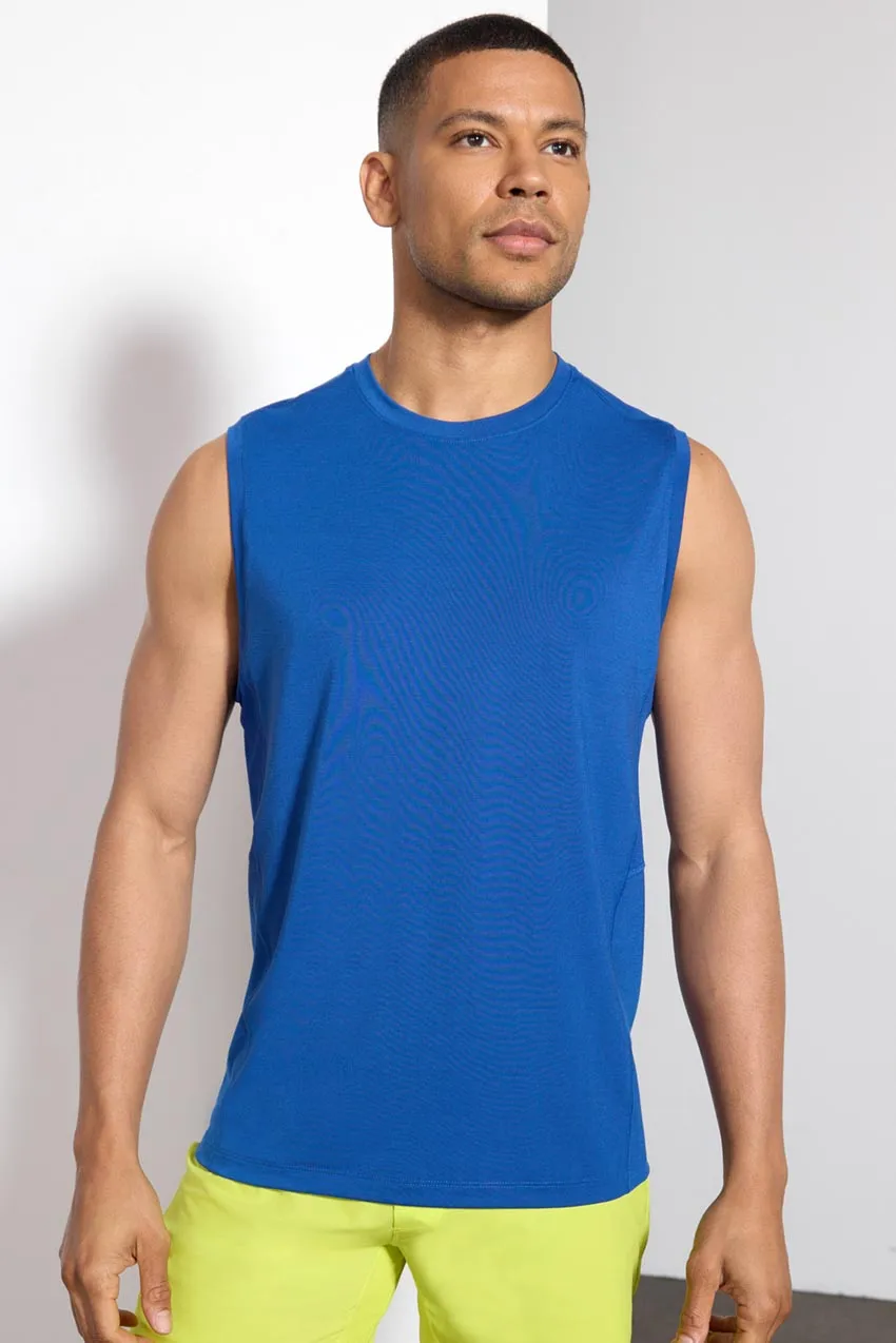 Performance Knit Tank with Mesh Panel - Blue Quartz