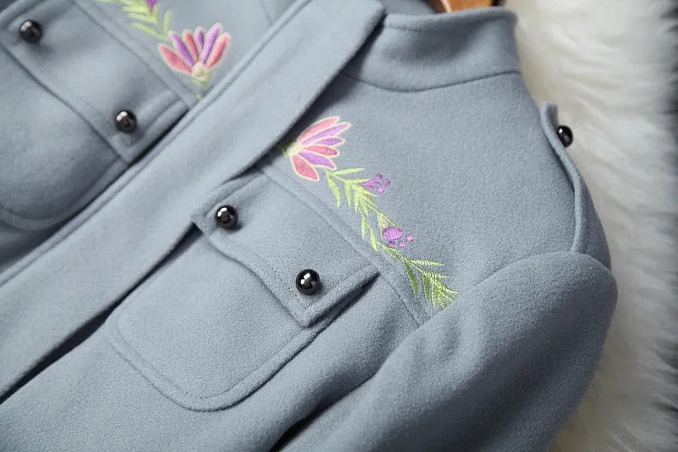 Phoenix Embroidery Splicing Coat Jacket Skirt Two-piece Set