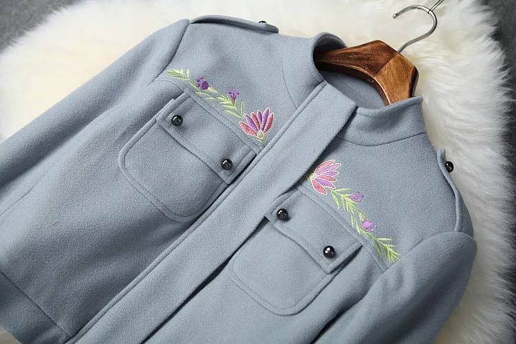 Phoenix Embroidery Splicing Coat Jacket Skirt Two-piece Set