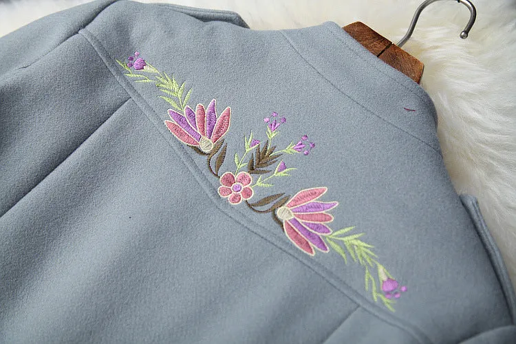 Phoenix Embroidery Splicing Coat Jacket Skirt Two-piece Set